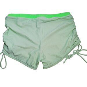 Shein Women's Neon Lime‎ Green Mint Cinch Side Pull On Boyshort Swim Bottoms L